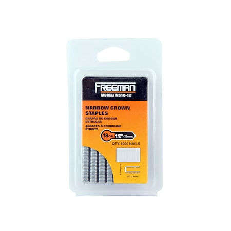 Freeman Staples, 18 ga, Narrow Crown, 1/2 in Leg L, Steel NS18-12